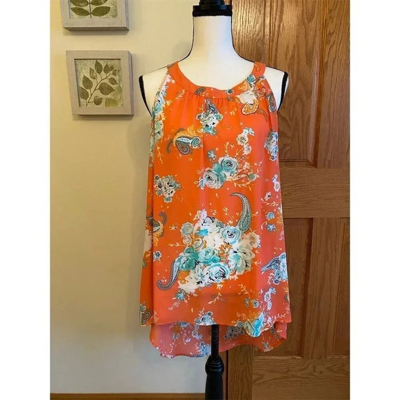 Torrid Women's Floral High Neck Georgette Tank Top Orange Size 1X Sleeveless - Picture 1 of 6